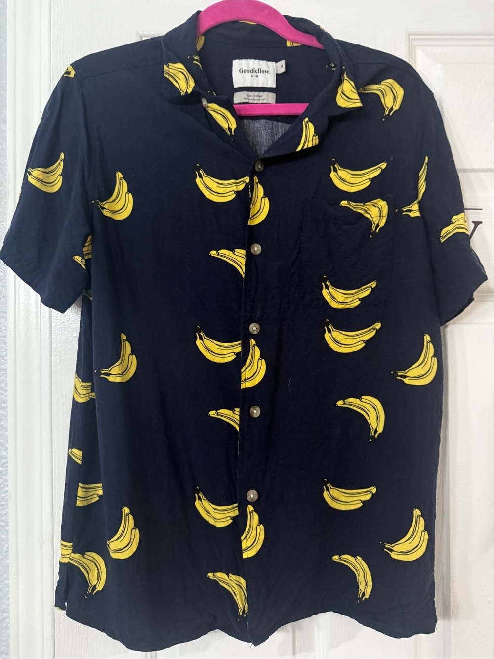 Goodfellow & Co Navy Button-Up Shirt with Yellow Banana Print